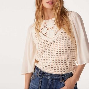 ba&sh Forli NWT Cream Crochet Lace-Front sweater S